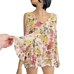 Wispy Pink Floral Chiffon Top XL Layered Sheer Flowy Fairy Ethereal Bloomcore